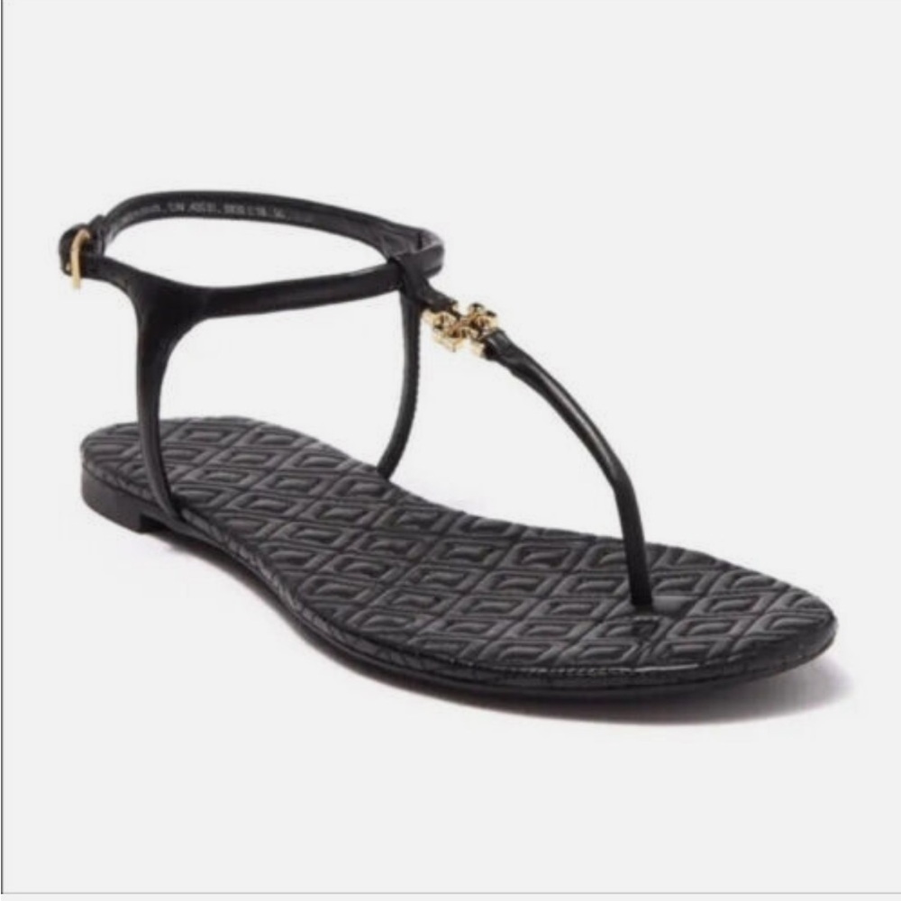 • Tory Burch • Women’s Marion Quilted Sandal Vegan Leather Black and Silver 7